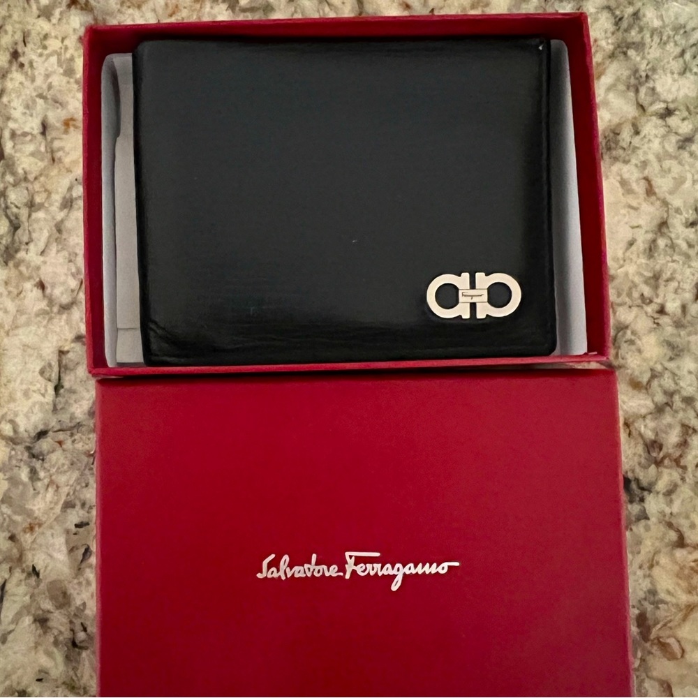 Salvatore Ferragamo Revival Gancini Bi-Fold Wallet Navy